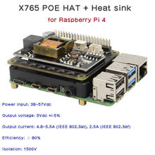 Raspberry Pi питание через Ethernet (PoE) модуль питания, X765 802.3at POE HAT Плата расширения для Raspberry Pi 4 Модель B/3B + 2024 - купить недорого