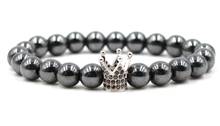 8mm zfhfg3 3 elastic adjusted nature hematite bead micro pave Crown cz cubic zirconia Bracelet for Women 2024 - buy cheap