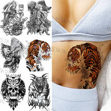 Tatuagens temporárias aquarela de tigre, para mulheres e adultos, guerreiro falso, águia, coruja, caveira, leão, adesivo de transferência de água, pasta de tatuagens 2024 - compre barato