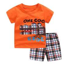 Conjunto de pijama infantil de algodão, roupa de dormir esportiva de manga curta para meninos e meninas 2024 - compre barato