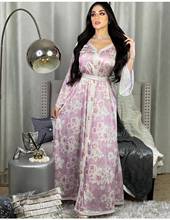 Мусульманских женщин Атлас Дубай Абая платье кафтан цветочный Musulman Исламская одежда Ближний Восток кафтан арабский турецкий халатик 2024 - купить недорого