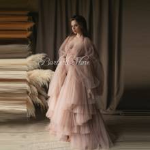 Dusty Pink Puffy Tulle Maternity Robes Long Women Jacket To Photo Shoot Dreamlike Soft Mesh Dress For Pregnant Women Party Gowns 2024 - buy cheap