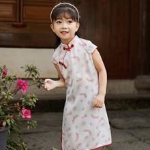 Girls Chinese Traditional Silky Cheongsams Summer Floral Print Short Sleeve Qipao Clothes for Kids Cute Princess Hanfu Dresses 2024 - buy cheap