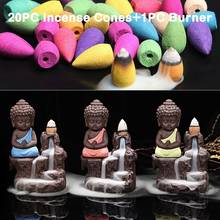 20pc Incense Cones + Burner Creative Home Decor The Little Monk Small Buddha Censer Backflow Incense Burner Use In Home Teahouse 2024 - buy cheap