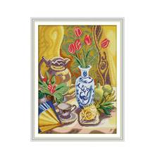 Набор для вышивки крестиком «День чайного чая», мультяшный рисунок 14ct 11ct, печать на холсте, вышивка «сделай сам», рукоделие 2024 - купить недорого