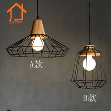 Vintage Wrought Iron Led Pendant Light Wooden Loft Hanging Cage Lamp Cafe Bar Dining Room Suspension Luminaire Retro Nordic E27 2024 - buy cheap