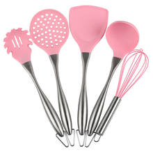 1-5Pcs Pink/Black Stainless Steel Handle Silicone Cooking Tool Sets Egg Beater Spoon Spatula Kitchenware Kitchen Utensils Set 2024 - buy cheap