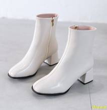 Botas femininas de couro artificial e com zíper, sapatos com salto alto grosso, preto e branco, para outono e inverno, novo, 2021 2024 - compre barato