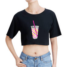FADUN TOMMY Ice Coffee Splashed Navel T-shirt Charli Damelio t shirt Casual Element Shirt Girl Black T Shirt Fashion Girl Sexy 2024 - buy cheap