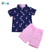 Qunq-ropa para niños de 2, 3, 4, 5 y 6 años, camisas de flamenco azul marino, pantalones cortos rosas, trajes para niños, conjunto de ropa para bebés 2024 - compra barato