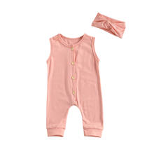 2021 0-24M Cute Infant Baby Girl Jumpsuit Cotton Clothes Solid Color Button Sleeveless Romper+Headband Summer 2pcs Outfit 2024 - buy cheap