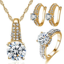 Conjunto de joyas de lujo para mujer, aretes de zirconia AAA, color oro blanco, collar, anillo, accesorio de fiesta, regalo 2024 - compra barato