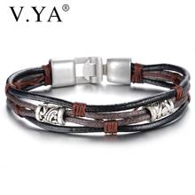 V.YA Handmade Four Black Rope Multilayer Leather Bangles Fashion Personality Bracelet Gold Sliver For Men Jewelry Bracelet Charm 2024 - buy cheap