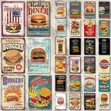Hamburger Metal Sign Plaque Metal Vintage Fast Food Tin Sign Wall Decor for Kitchen Cafe Diner Bar Burger Metal Signs(20x30cm) 2024 - buy cheap
