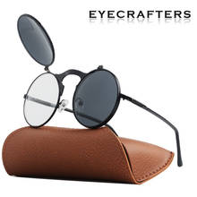 EYECRAFTERS New Fashion Flip Up Lens Steampunk Vintage Retro Style Round Sunglasses Spring Legs Clamshell Double Lens Eyewaer 2024 - buy cheap