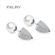 FXLRY Personality Fashion White Color AAA+ Cubic Zircon Geometric Type Simulated Pearl Stud Earrings Jewelry 2024 - buy cheap