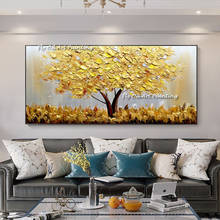 Newest Handmade Large Modern Canvas Art Oil Painting Knife Golden Tree Paintings For Hotel Living room Home Wall Decor 2024 - buy cheap