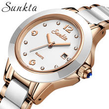 SUNKTA original brand Ladies White ceramics Bracelet quartz Watch fashion casual watch women rose gold clock montre femme Gift 2024 - buy cheap