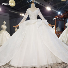 Htl1727 topo e mangas cobertas com decalques delicados no rosto vestido de casamento 2020 pérolas miçangas robe de mariée grande taille 2024 - compre barato