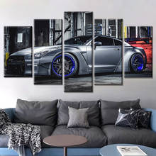 Quadros modulares para sala de estar, arte em parede, tela, pôster para carro esportivo, decoração, 5 peças, nissan gtr r35, 5 pintura hd, foto impressa, moldura 2024 - compre barato