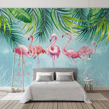 Custom Mural Papel De Parede 3D Green Leaves Flamingo Wall Painting Bedroom Living Room Background Wallpaper Home Décor Fresco 2024 - buy cheap