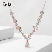 ZAKOL Luxury High Quality AAA Water Drop Leaves Cubic Zirconia Pendant Wedding Bride Bridesmaid Necklace for Women Gifts 2024 - buy cheap