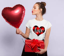 Camisetas de San Valentín para mujer, playeras con estampado de corazón de amor para mujer, camiseta Harajuku de manga corta, camiseta blanca, regalo del Día de San Valentín 2024 - compra barato