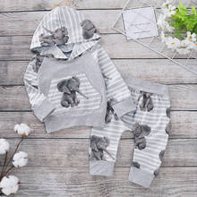 Newborn Baby Girls Boy 2pcs Clothes Sets Hooded Elephant Striped Tops Pants Tracksuit Trousers Outfits 2024 - buy cheap