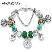 Pulsera con colgante de árbol de la vida para mujer, brazalete de cuentas de esmalte de cristal verde, bricolaje, regalo, Dropshipping, Vogue 2024 - compra barato