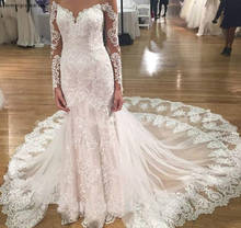 Sexy Mermaid Wedding Dress Stunning White Lace Long Sleeves Garden Summer Formal Bridal Gown Plus Size Custom Made 2024 - buy cheap