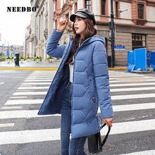 NEEDBO-Chaqueta larga de Invierno para Mujer, Parka con capucha, abrigo cálido de talla grande 4XL, prendas de vestir informales 2024 - compra barato