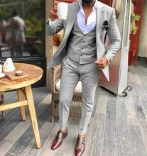 New Light Grey Mens Suits 3 Pieces Business Groom Jacket Tuxedos Blazer Suits For Wedding Prom Evening (Jacket+Vest+Pants) 2024 - buy cheap