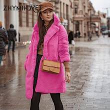 ZHYMIHRET Shaggy Women Faux Fur Coat Autumn Winter Fulll Sleeve Warm Oversized Long Plush Teddy Coat Female Plus Size Overcoat 2024 - buy cheap