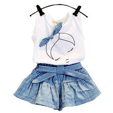 Conjunto de roupas de verão para meninas, 2 peças, camiseta com laço floral e shorts para crianças de 1-6 anos 2024 - compre barato