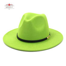 Four Seasons Fedora Hats for Women Fashion Flat Wide Brim Wool Felt Jazz Hats for Men Lime Green Goth Top Vintage Wedding Hat 2024 - buy cheap