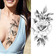 DIY Flower Temporary Tattoos Sticker Waterproof Pencil Sketch Rose Tattoo Women's Fashion Body Art Drawing Chest Tatoo For Adult 2024 - buy cheap