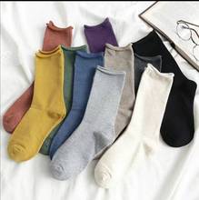 Harajuku модные Хлопковые женские осенне-зимние цветные носки в полоску, одноцветные повседневные уникальные японские носки 2024 - купить недорого