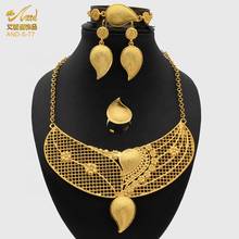 Dubai conjuntos de colar para as mulheres conjunto de jóias de noiva indiano brincos de ouro pulseira anel casamento africano qualidade habesha 2024 - compre barato