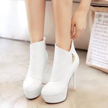 Oversize  Large size         Ma'am Fine heel Short boots        Metal decoration     Fashion boot barrel     High heel boots 2024 - buy cheap