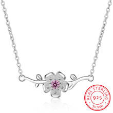 New Fashion 925 Sterling Silver Pink Zirconia Blossom Cherry Flower Branch Pendant Necklace For Women choker 2024 - buy cheap