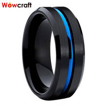 8mm Black Blue Tungsten Rings for Men Women Brushed Finish Wedding Bands Grooved Center Beveled Edges 2024 - buy cheap