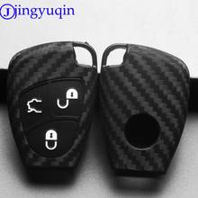 Jingyuqin чехол для дистанционного ключа от машины покрытие из углеродного волокна Patten силикон для Mercedes Benz B C E ML S CLK CL 3 кнопки 2024 - купить недорого