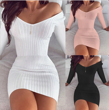 Minivestido Sexy de manga larga para mujer, vestido ajustado de Color liso con escote en V, diseño de moda para otoño, cintura alta, caderas delgadas 2024 - compra barato