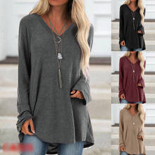 Women T-Shirt Plus Size L-5XL Long Sleeve V-Neck Loose Solid Basic Classic Casual Elegant Ladies Oversized Fashion Clothes 2024 - buy cheap