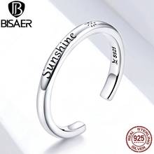 Женское Открытое кольцо BISAER, открытые серебряные кольца на палец, ювелирное изделие из стерлингового серебра с лучами удачи, ECR649 2024 - купить недорого