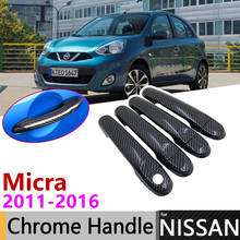 Black Carbon Fiber Door Handle Cover for Nissan Micra K13 Renault Puls 2011~2016 2015 Car Accessories Stickers Trim Set Chrome 2024 - buy cheap