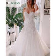 White Lace Tulle Beading Floor-Length Mermaid /Trumpet Wedding Dresses Chapel Train Sweetheart Strapless Bridal Gowns 2024 - buy cheap