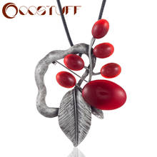 Vintage Long Necklace with Leaf Pendant Red Stone necklaces & pendants Wholesale Plant Jewelry for collares mujer colar choker 2024 - buy cheap