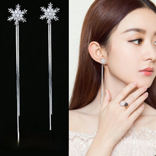 2021 Korean Shiny Rhinestones Snowflake Long Tassel Drop Earrings Fashion Sliver Color Metal Statement Earrings Party Jewelry 2024 - buy cheap