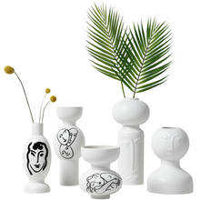 Jarrón de cerámica de cara humana abstracta nórdica, maceta de arte, artesanía minimalista, adorno, accesorios de decoración del hogar 2024 - compra barato
